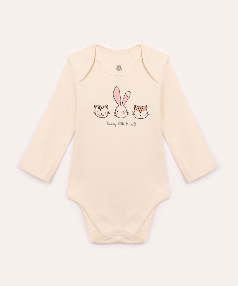 body de algodão infantil animais bege