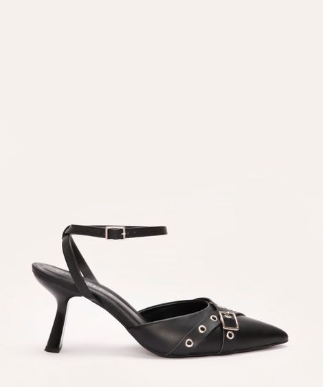scarpin bico fino com fivela oneself preto