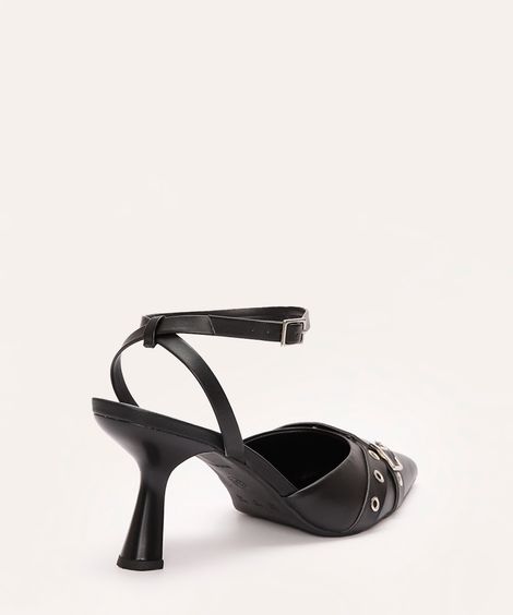 scarpin bico fino com fivela oneself preto