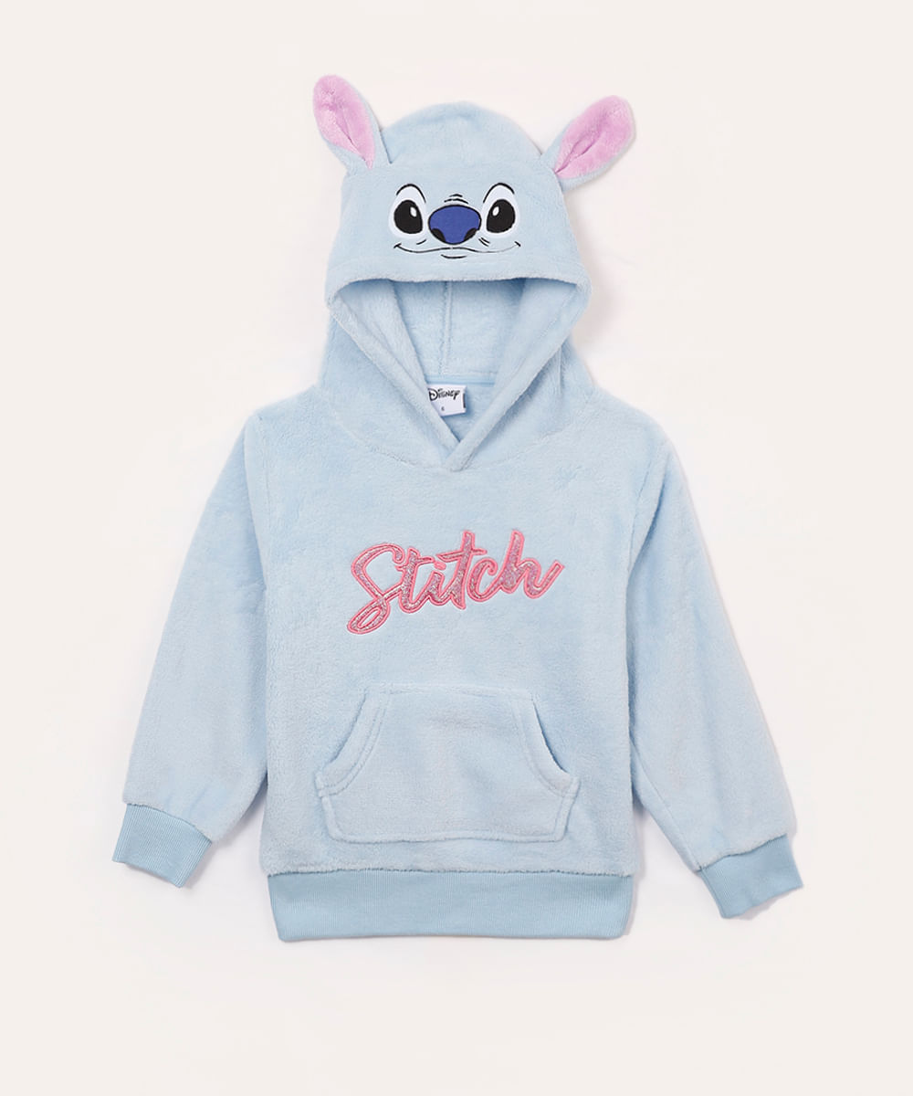 blusão de pelúcia infantil stitch azul
