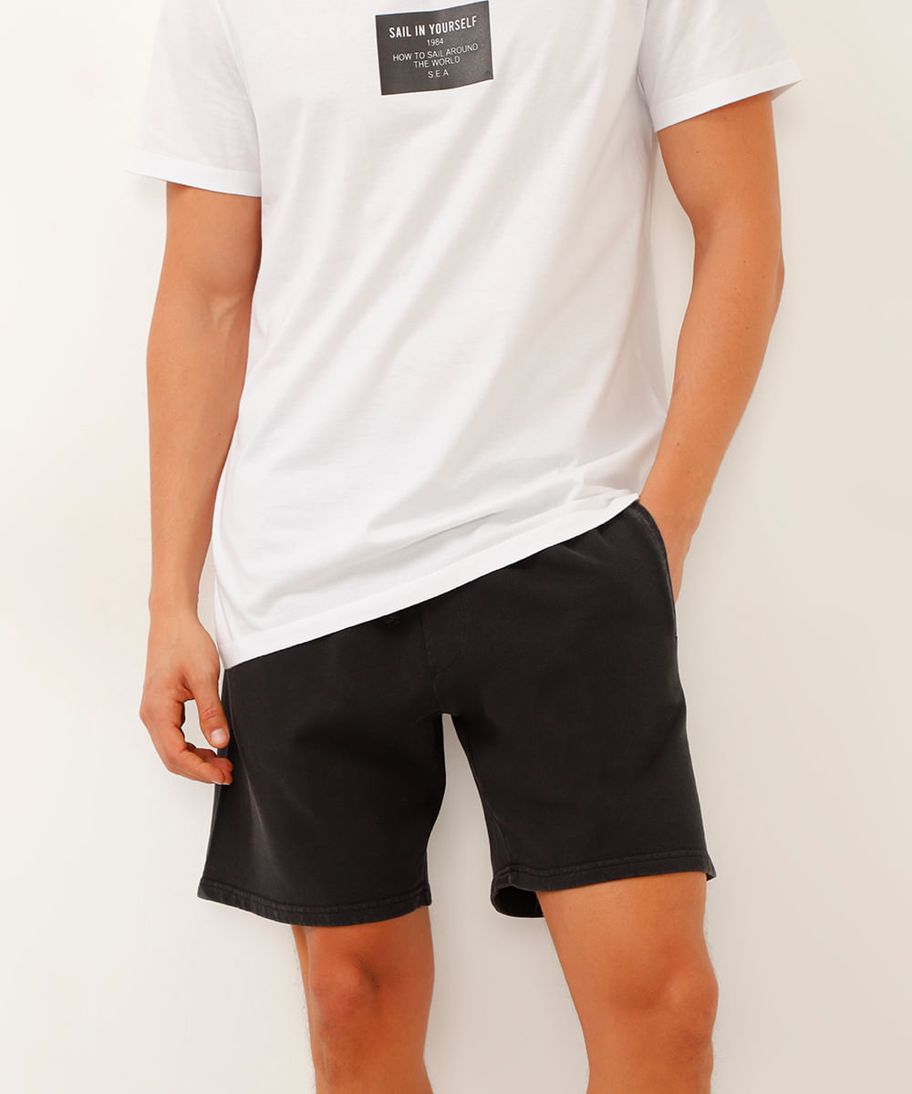 short de moletom estonado com elástico preto