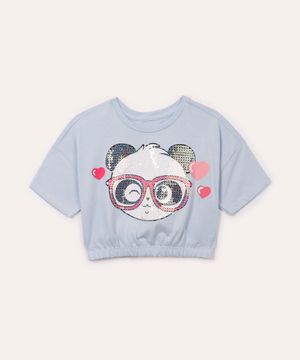 camiseta de algodão infantil luluca com paetê azul