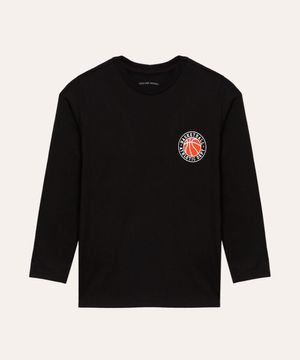 camiseta de algodão infantil basquete preta