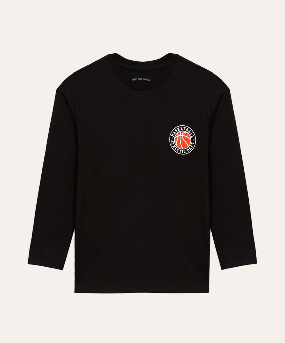 camiseta de algodão infantil basquete preta