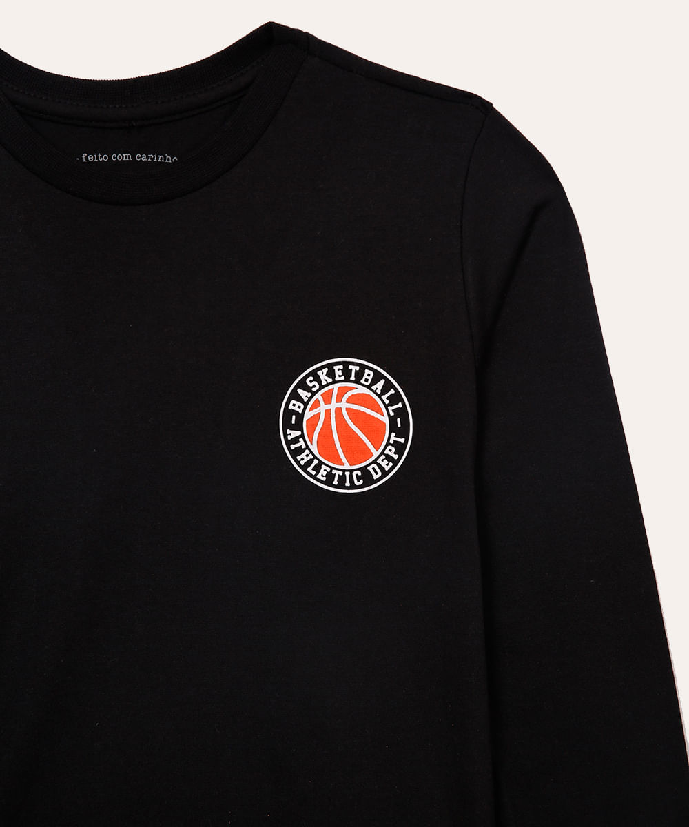 camiseta de algodão infantil basquete preta