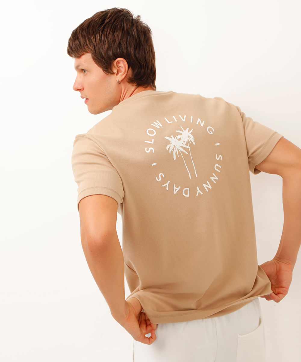 camiseta de algodão slow living sunny days bege