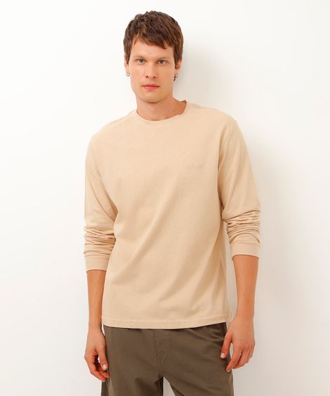camiseta de moletinho sunset bordada bege