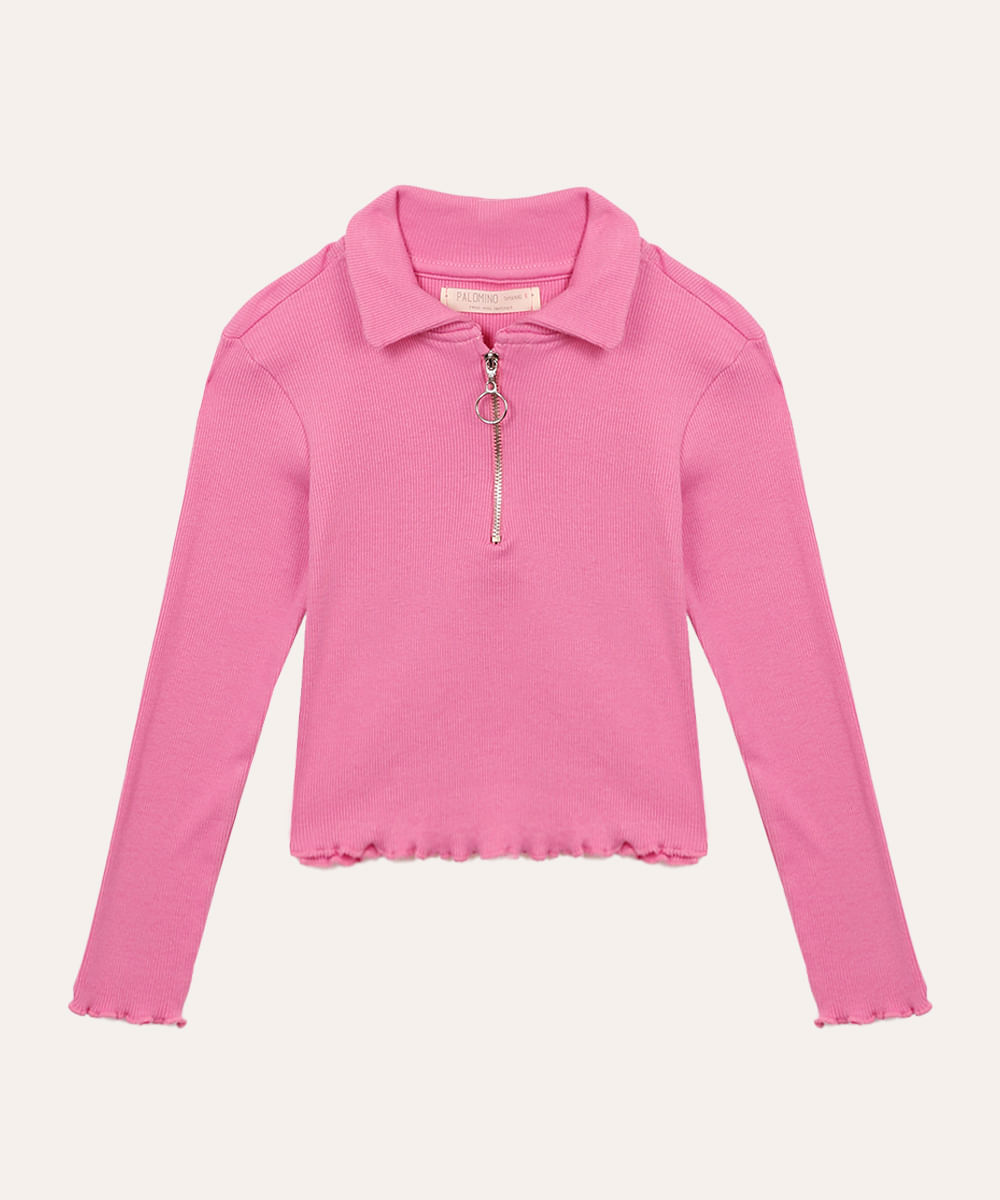 blusa de algodão infantil fru fru rosa