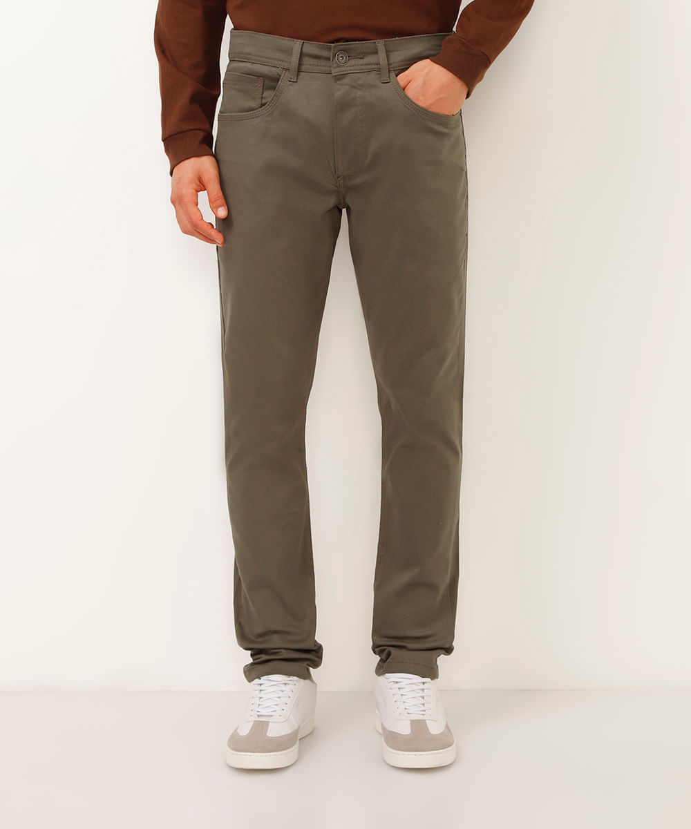 calça slim comfort masculina de sarja verde