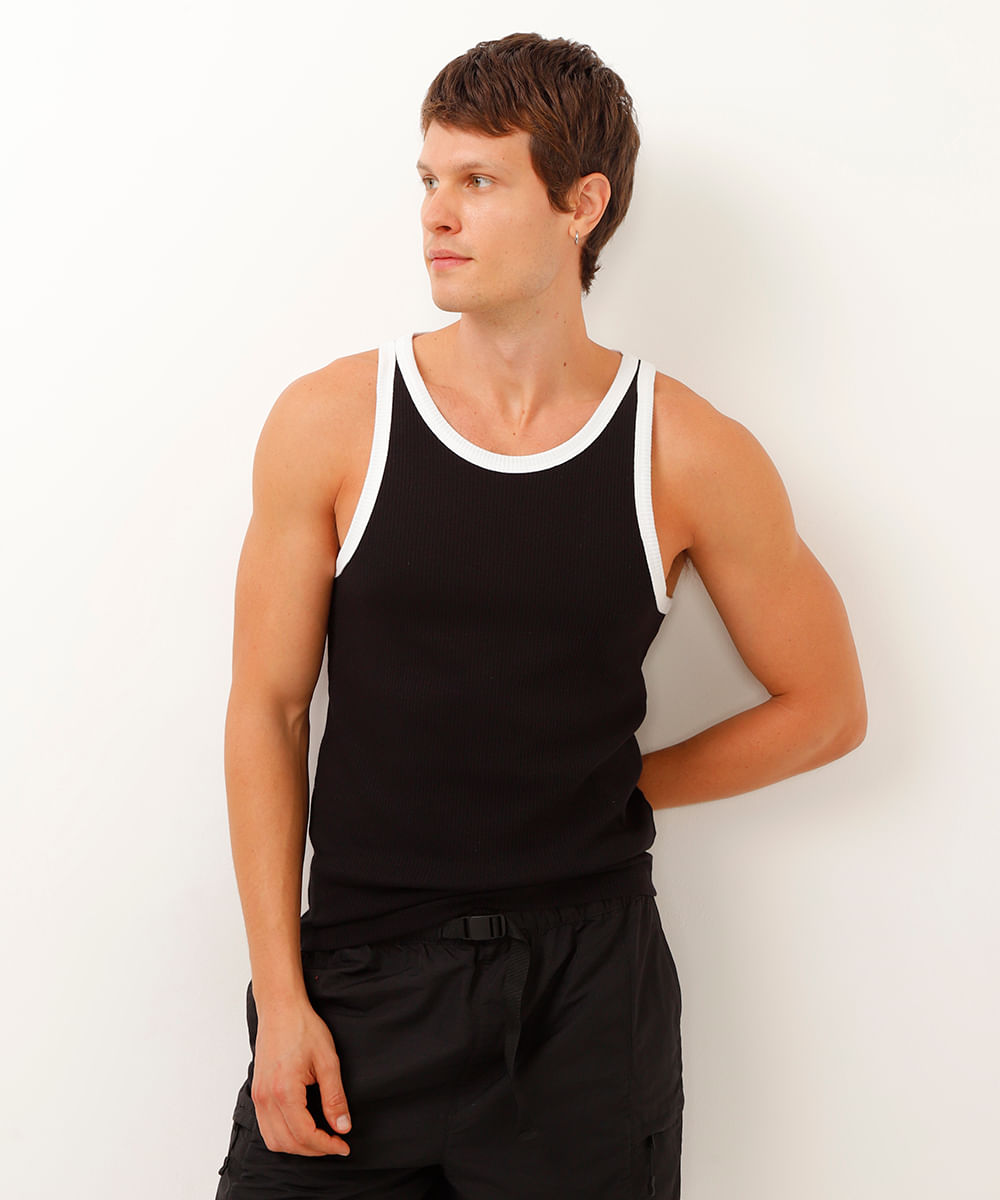 regata slim fit bicolor preta