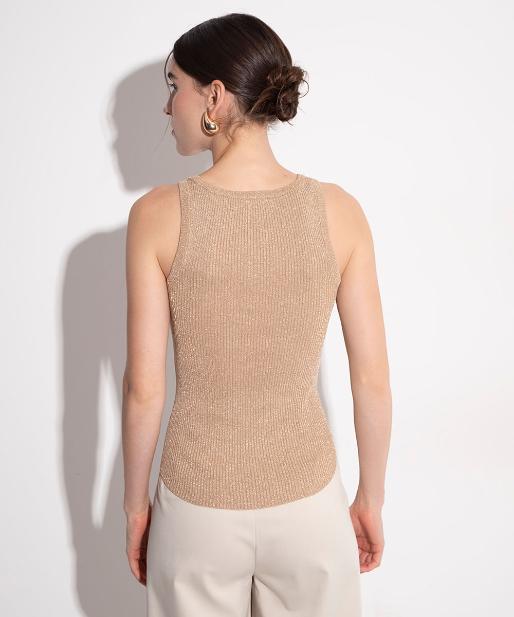 regata alongada de tricot lurex mindset bege