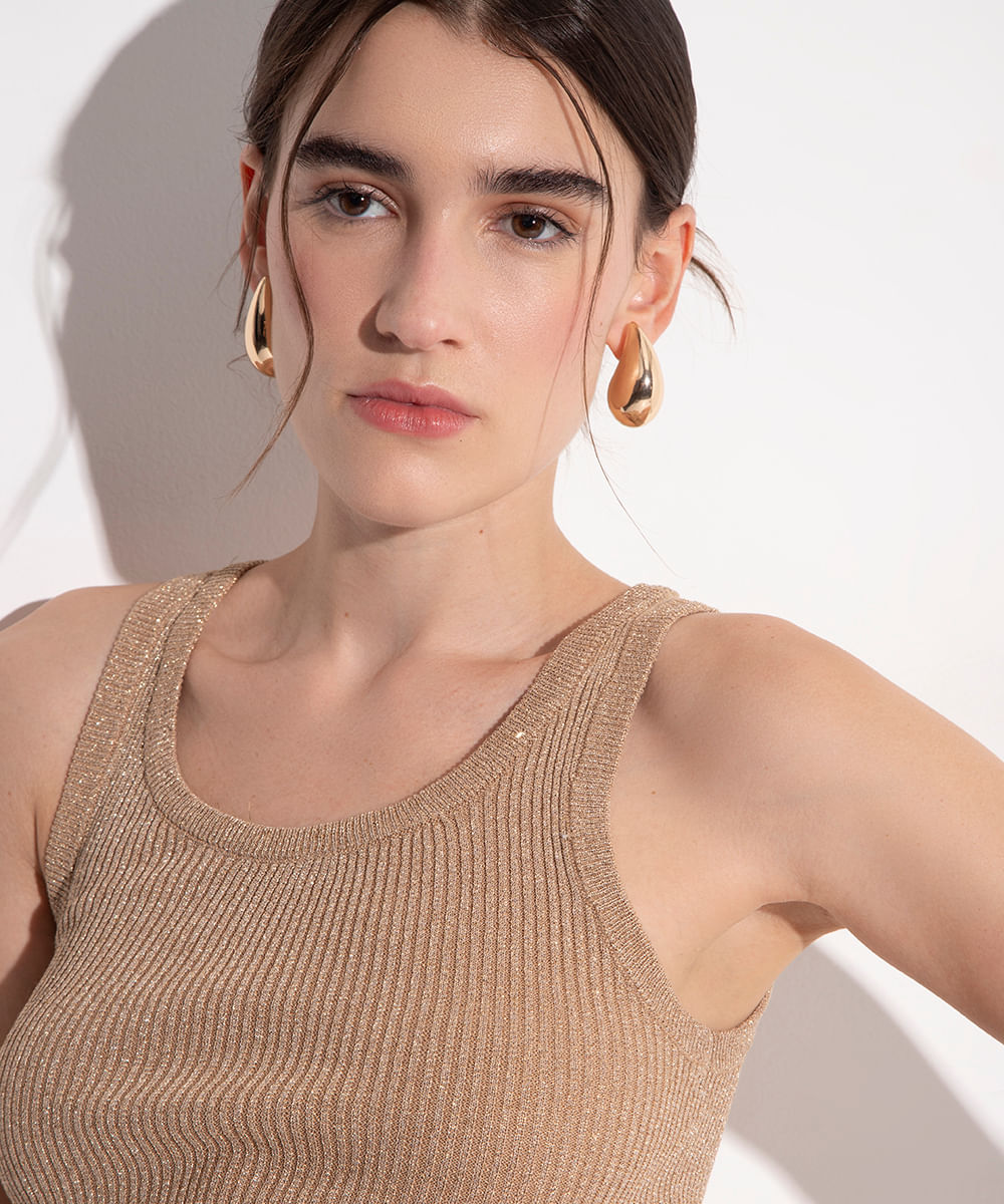 regata alongada de tricot lurex mindset bege