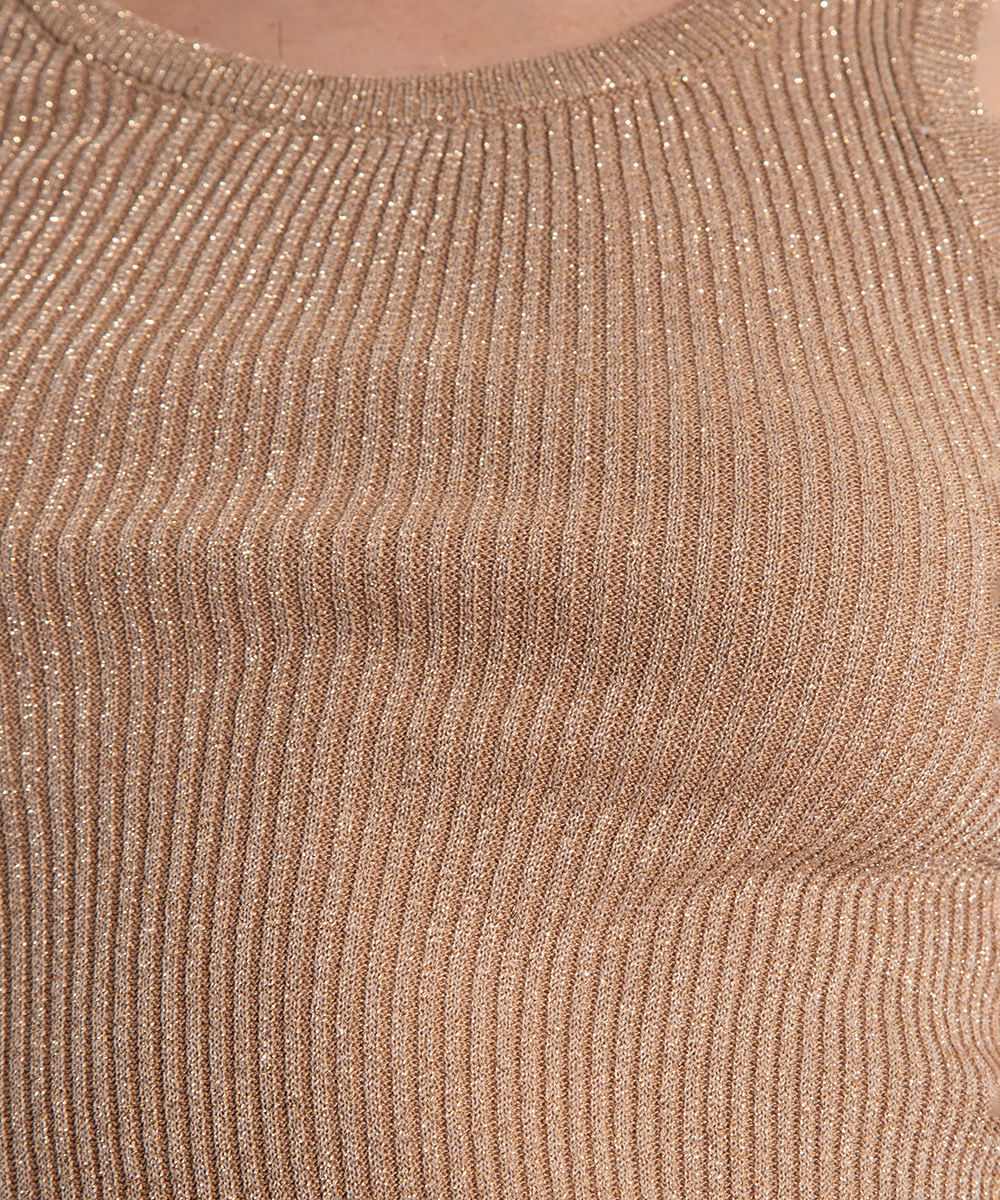 regata alongada de tricot lurex mindset bege