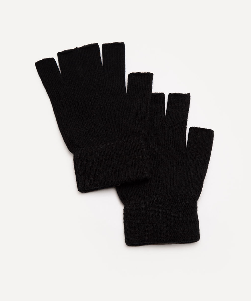 luva básica de tricot meio dedo preto