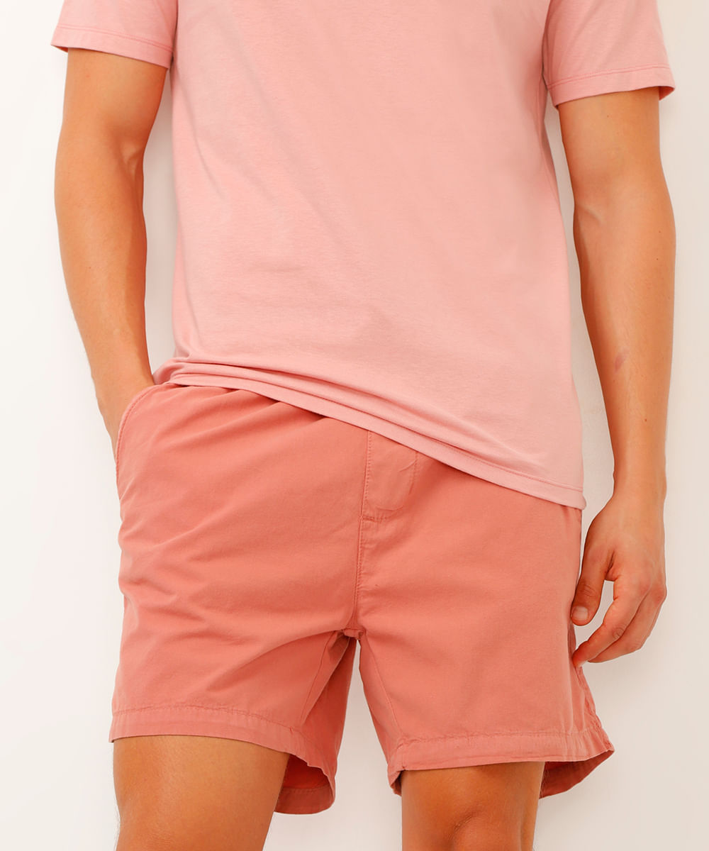 bermuda reta masculina de sarja com elástico rosa