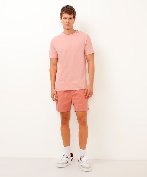 bermuda reta masculina de sarja com elástico rosa