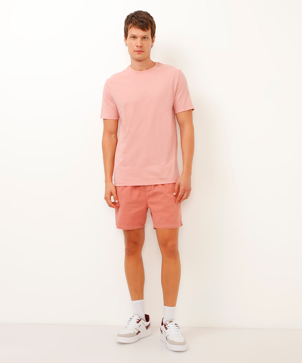 bermuda reta masculina de sarja com elástico rosa