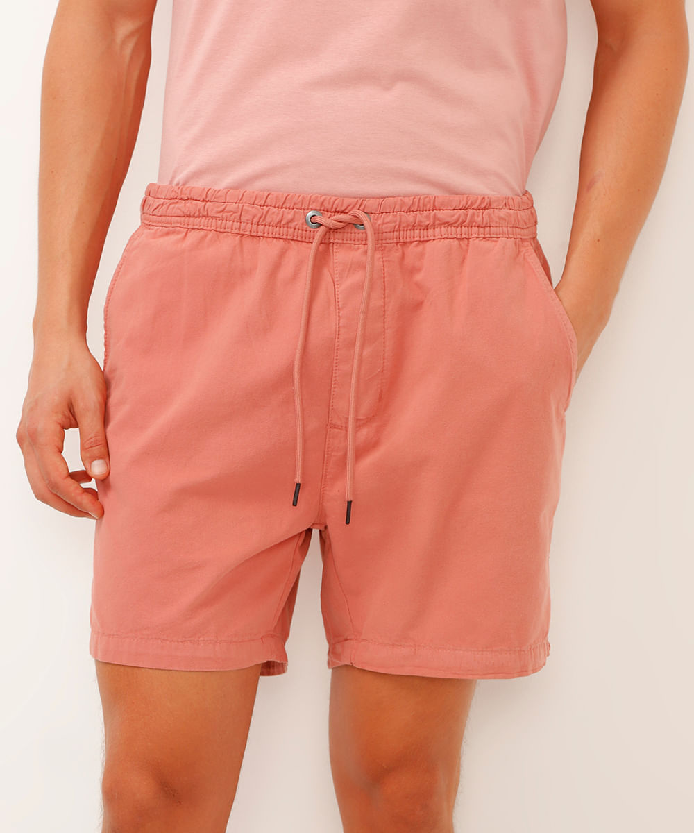 bermuda reta masculina de sarja com elástico rosa