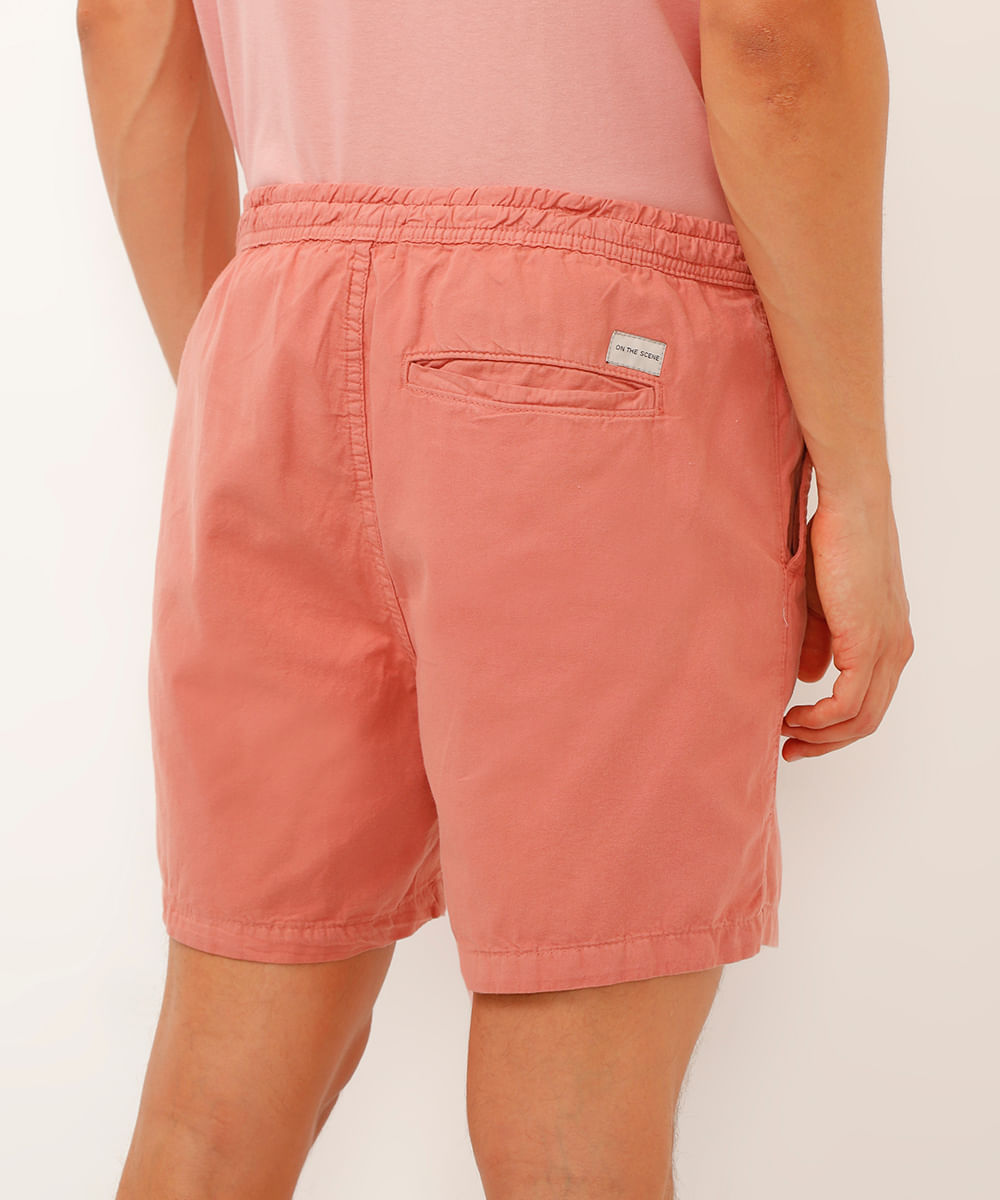 bermuda reta masculina de sarja com elástico rosa
