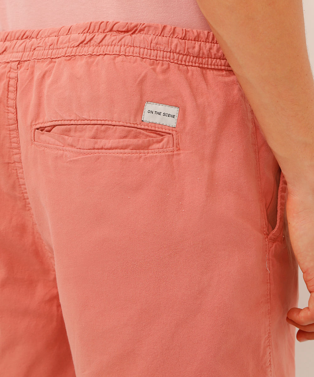 bermuda reta masculina de sarja com elástico rosa