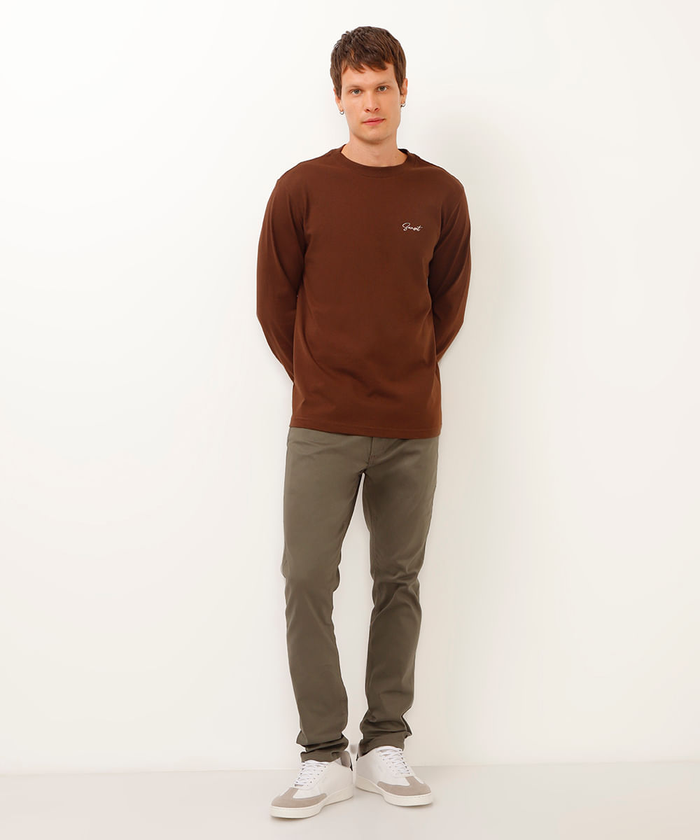 camiseta de moletinho sunset bordada marrom