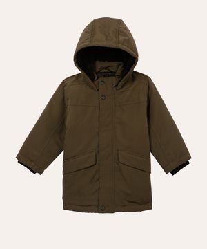 jaqueta parka infantil com capuz verde militar