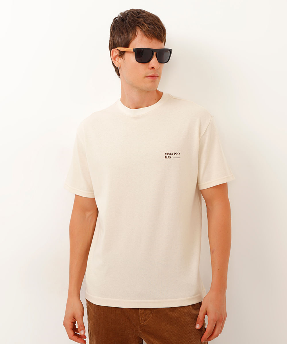 camiseta de moletinho vista pro mar bege