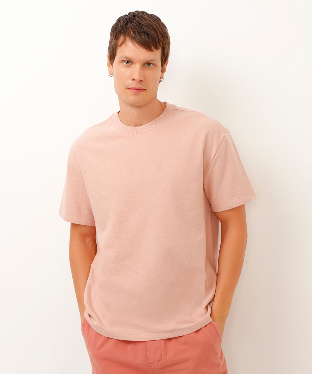 camiseta de moletinho texturizada rosa