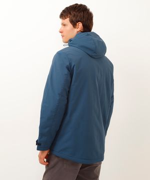 jaqueta com capuz e bolsos azul marinho