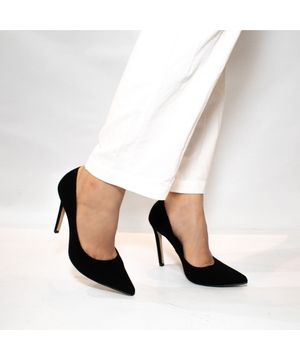 Scarpin Salto Agulha Bico Fino Suzy Nobuck Preto