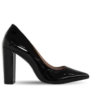 Scarpin Salto Grosso Jaine Preto Verniz