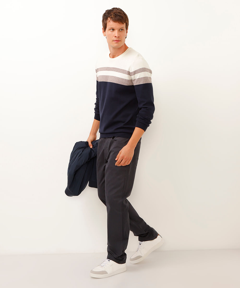 suéter comfort de tricot listrado marrom