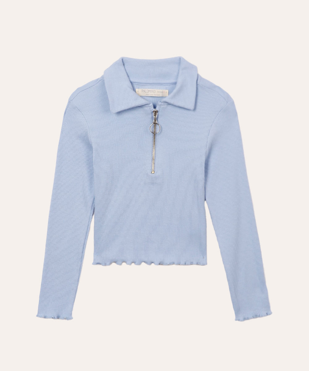 blusa de algodão infantil fru fru azul