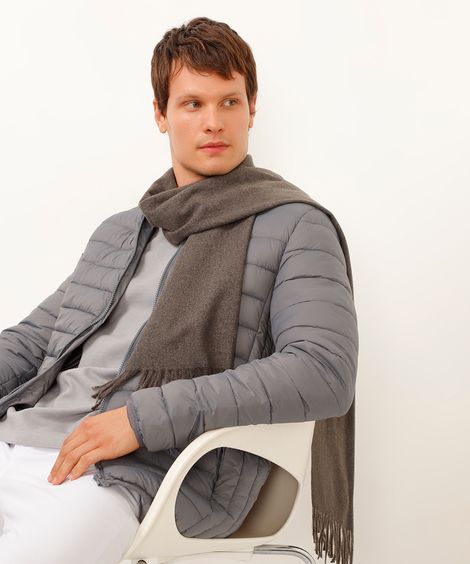 cachecol de tricot com franja cinza mescla