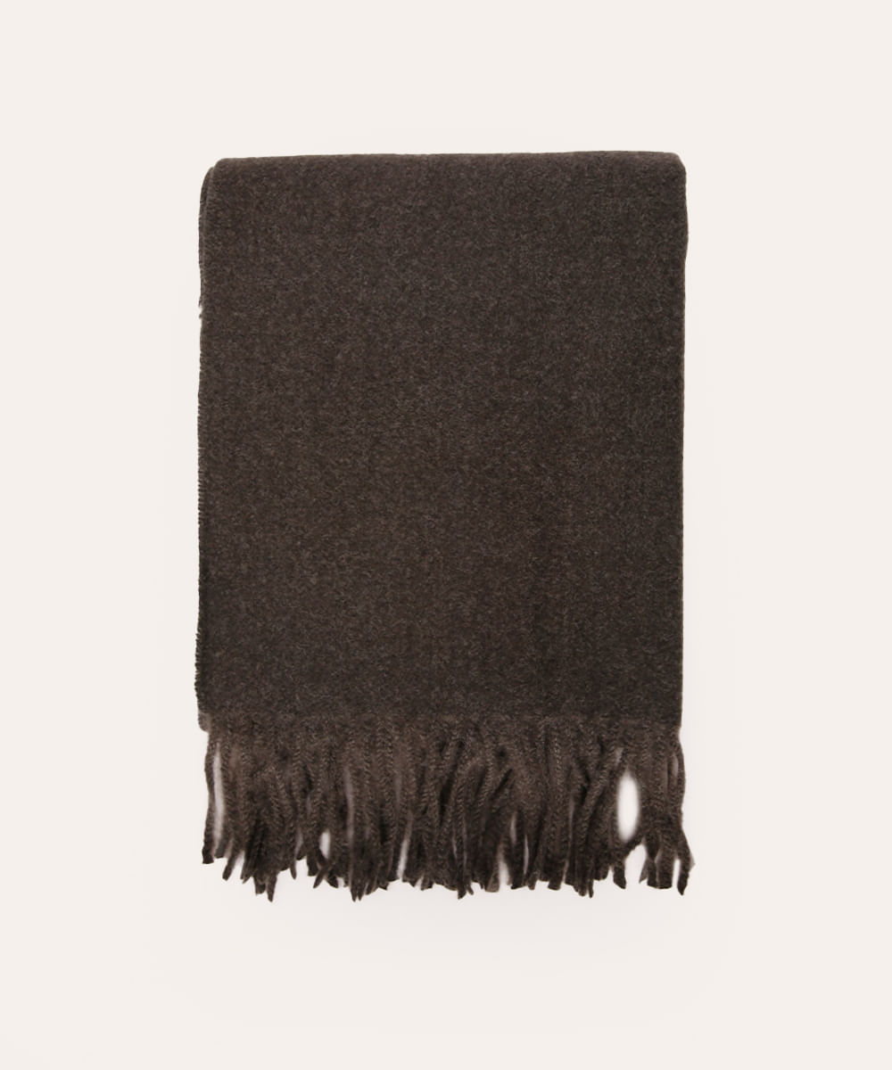 cachecol de tricot com franja cinza mescla