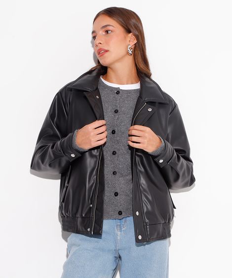 jaqueta puffer de poliuretano mindset preto