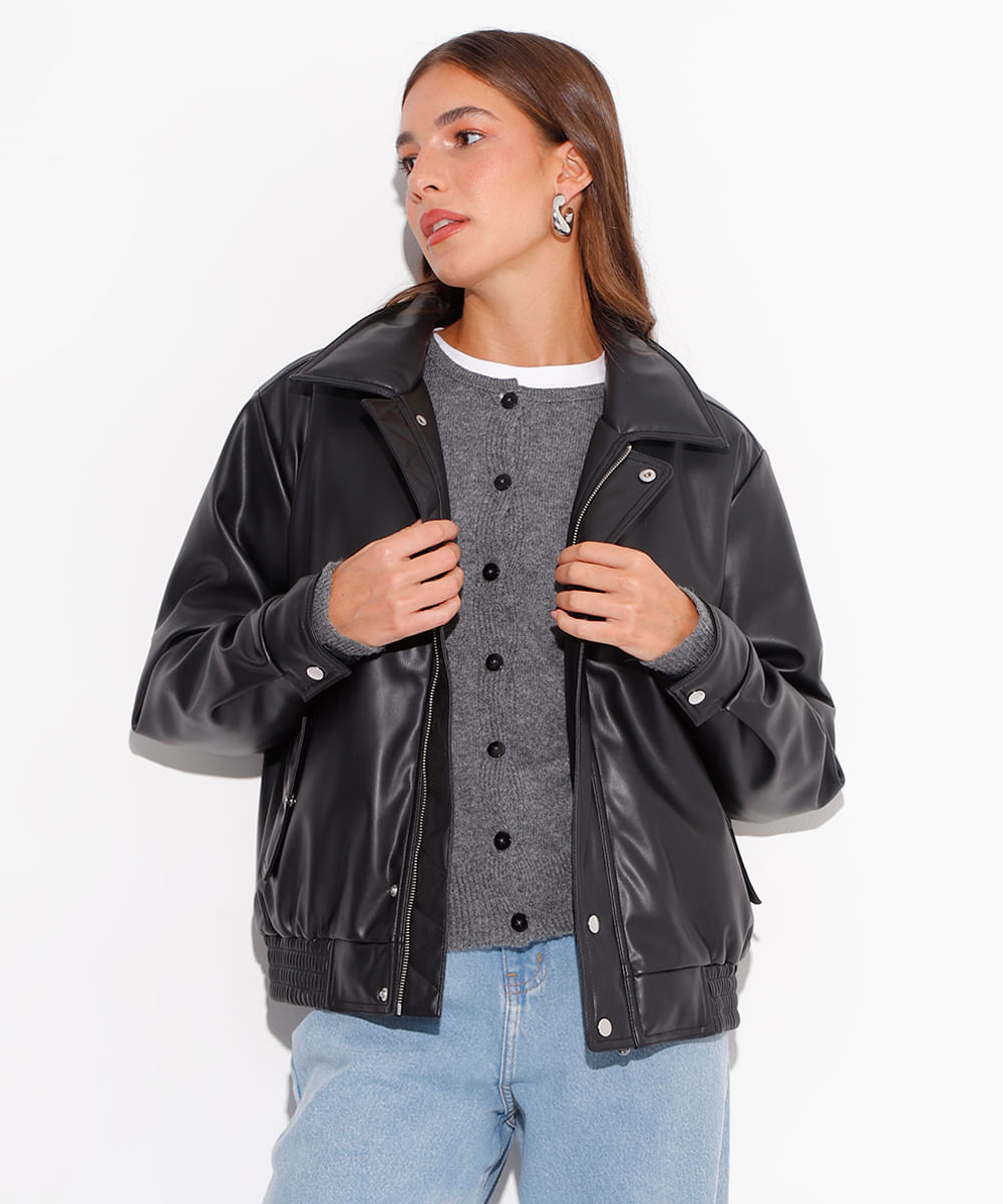 jaqueta puffer de poliuretano mindset preto