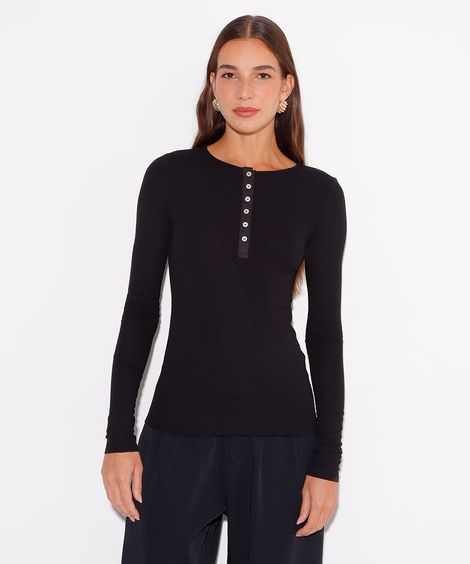 blusa de viscose decote com botões mindset preto