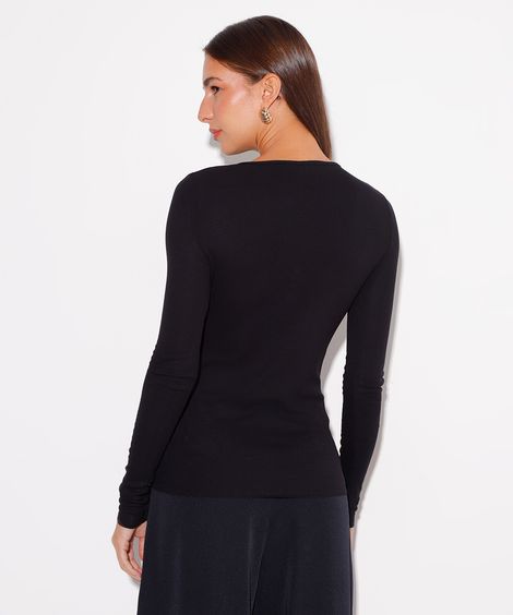 blusa de viscose decote com botões mindset preto