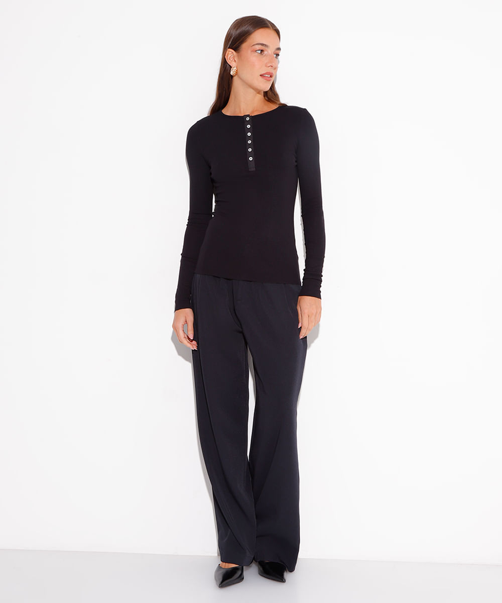 blusa de viscose decote com botões mindset preto