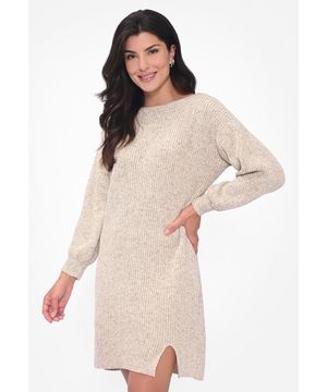 Vestido Curto Pink Tricot Manga Longa Bishop Oversized Mousse Feminino