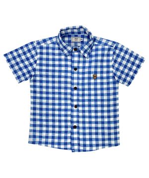 Camisa Infantil Look Jeans Xadrez Collor Azul