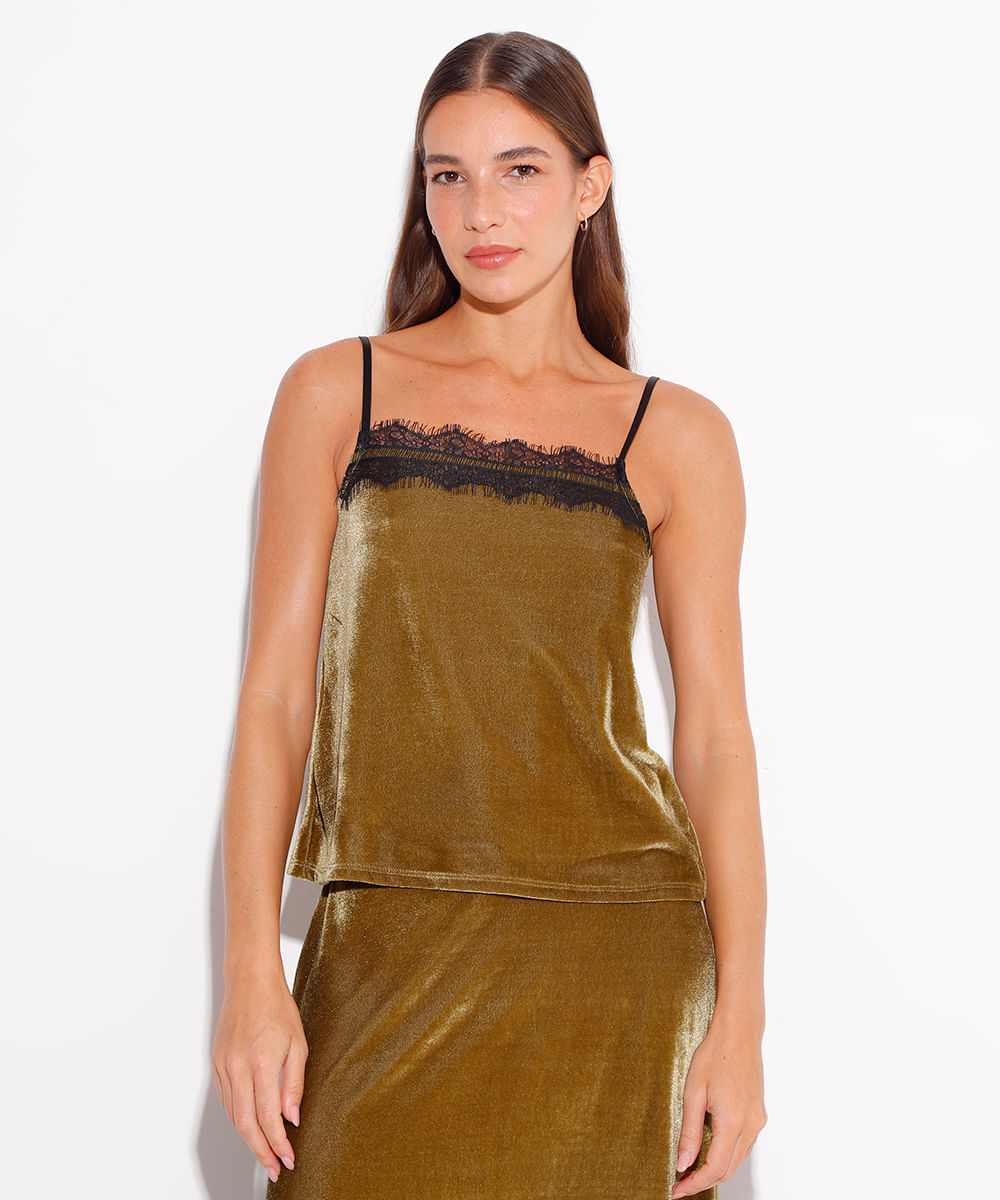 regata de veludo com renda mindset verde