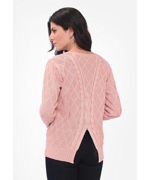 Blusa Trançada com Decote nas Costas Pink Tricot Feminino