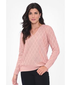 Blusa Trançada com Decote nas Costas Pink Tricot Feminino