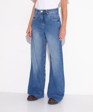 calça jeans reta rio cintura alta mindset azul