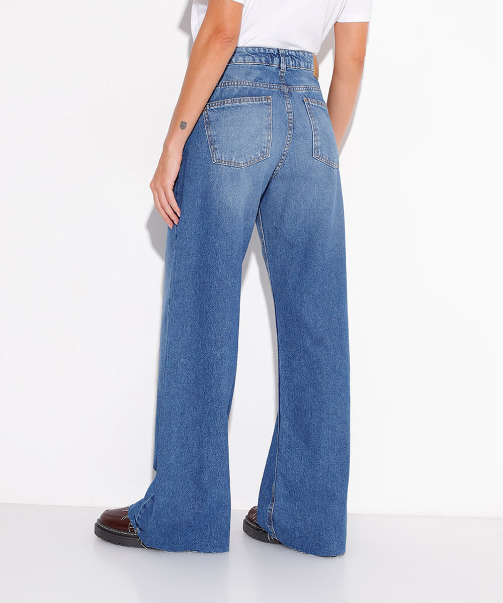calça jeans reta rio cintura alta mindset azul