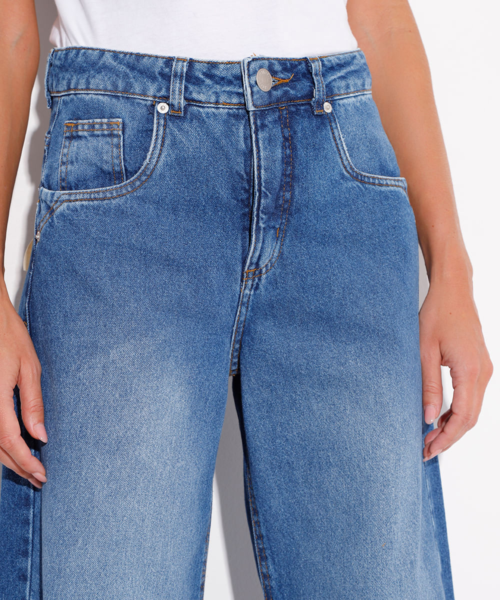 calça jeans reta rio cintura alta mindset azul