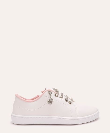 tênis casual molekinha infantil cadarço com brilhos branco