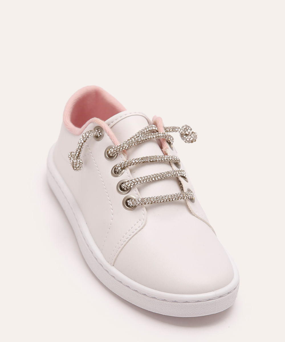 tênis casual molekinha infantil cadarço com brilhos branco